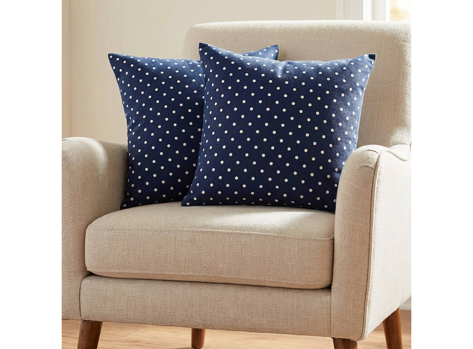 Povlak na polštář HAPPY 40x40 cm - tmavě modrý/bílé tečky