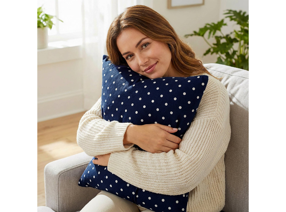 Povlak na polštář HAPPY 40x40 cm - tmavě modrý/bílé tečky