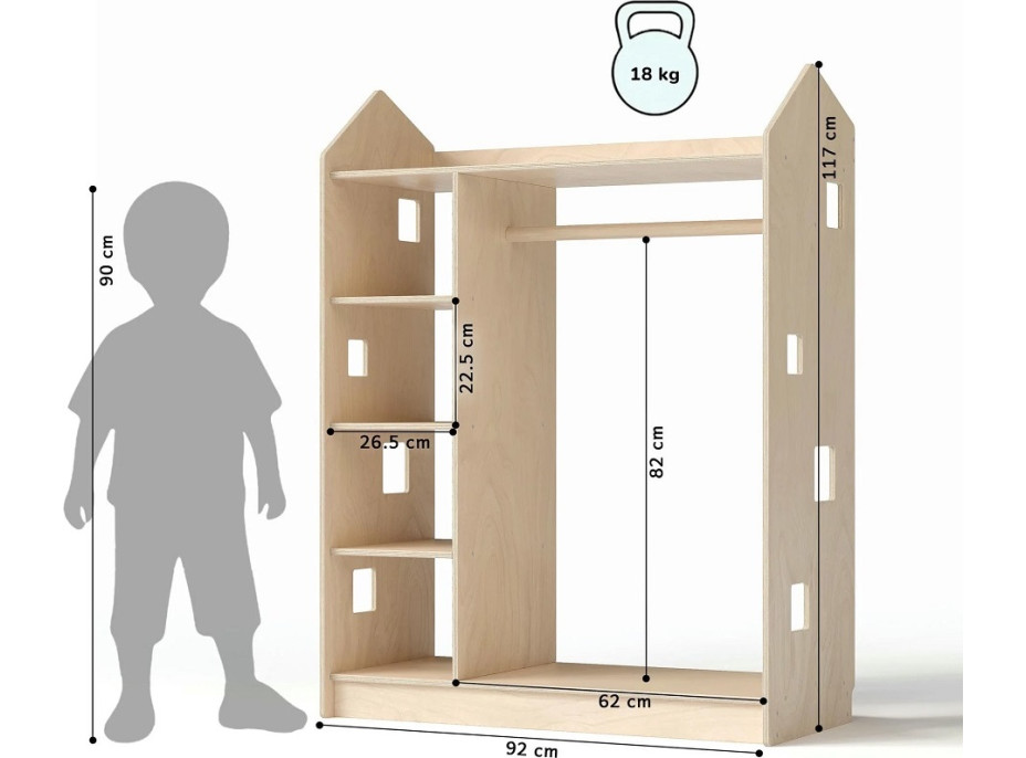 BusyKids Šatní skříň přírodní