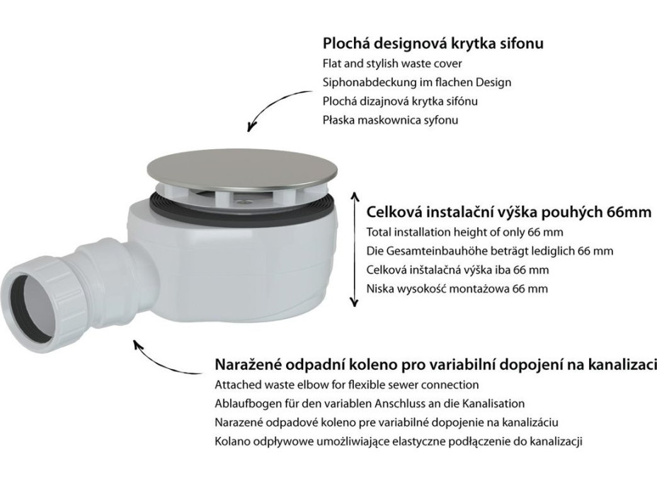 Polysan Vaničkový sifon, průměr 90mm, DN40, nízký, krytka zlato mat 17916GB