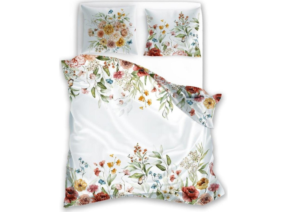 Saténové povlečení NOBILE Luční kvítí - bílé - 140x200 cm