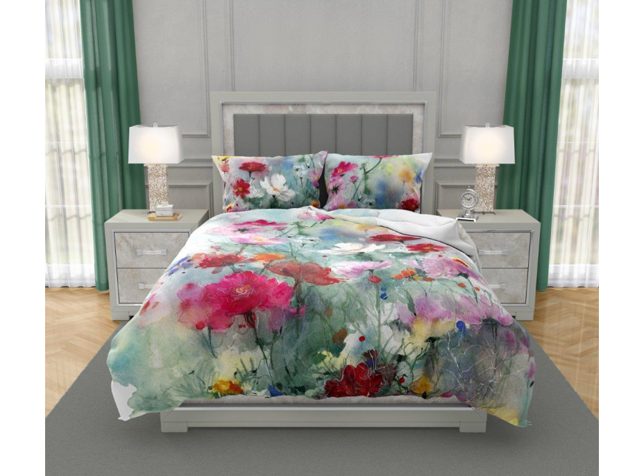 Saténové povlečení NOBILE Pastelové květy - tyrkysové - 160x200 cm