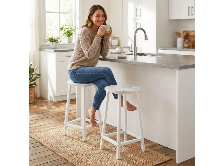 Kovová barová židle FLINT White - bílá/bílý mramor