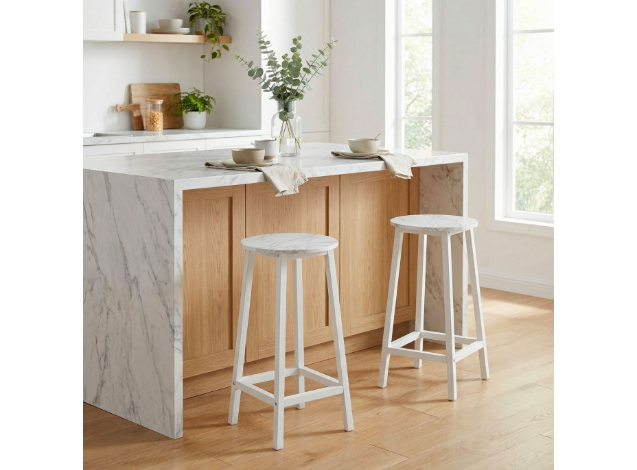 Kovová barová židle FLINT White - bílá/bílý mramor