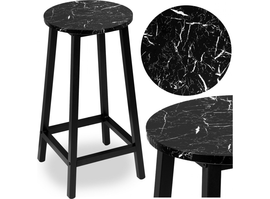 Kovová barová židle FLINT Black - černá/černý mramor