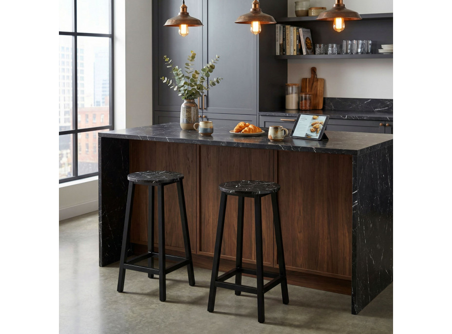 Kovová barová židle FLINT Black - černá/černý mramor