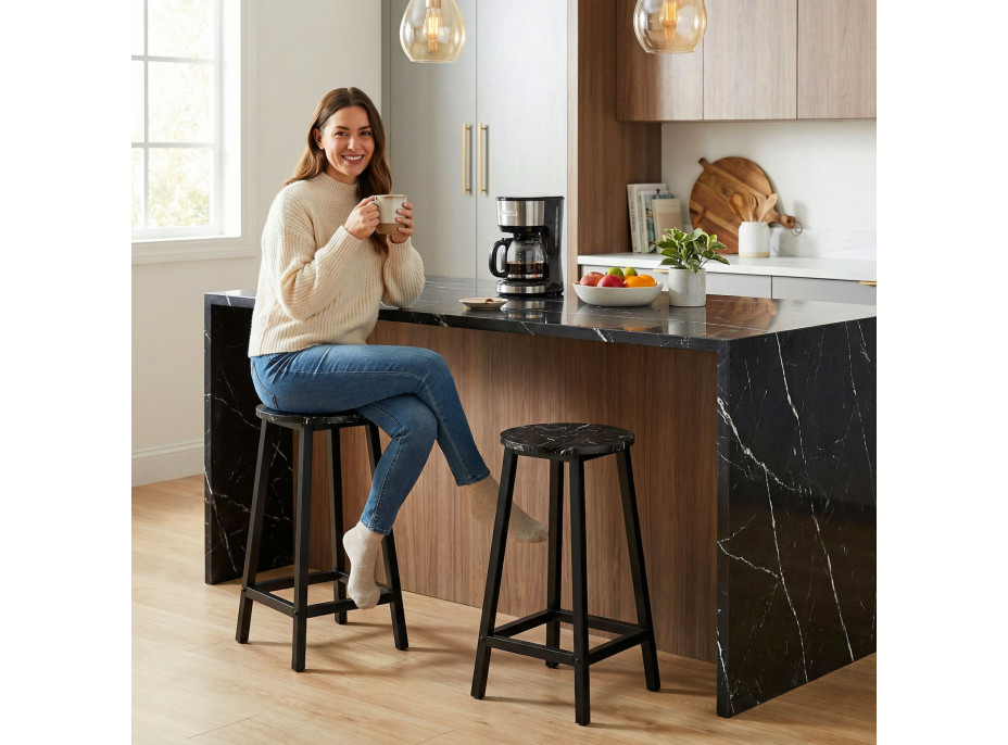 Kovová barová židle FLINT Black - černá/černý mramor