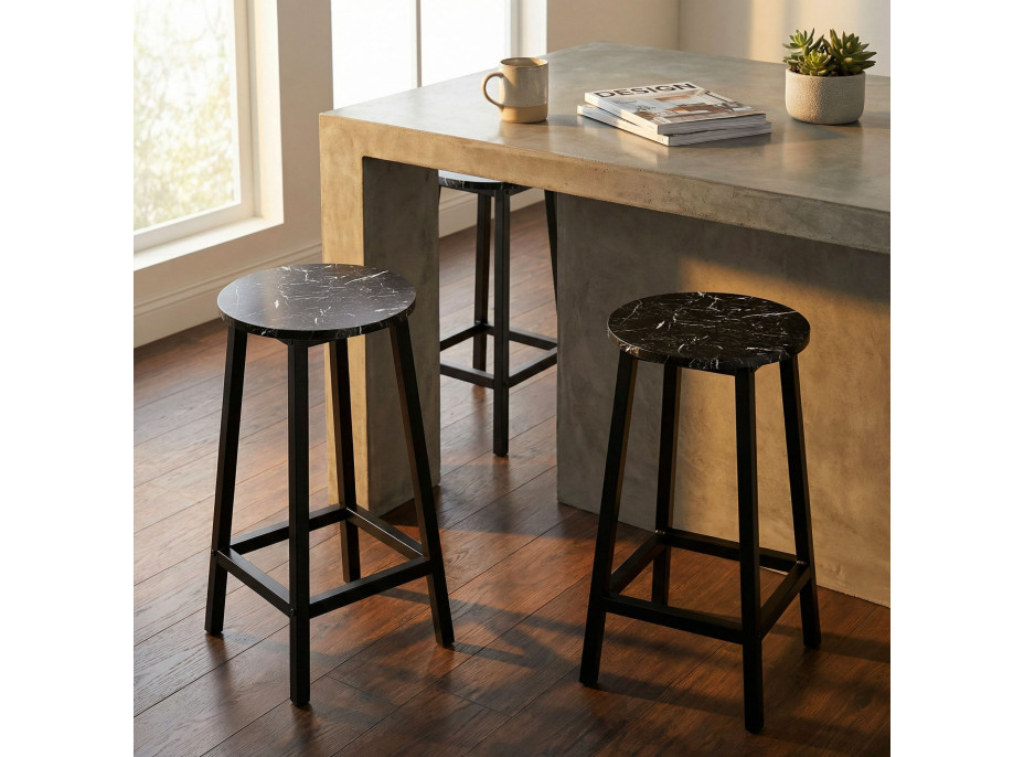 Kovová barová židle FLINT Black - černá/černý mramor