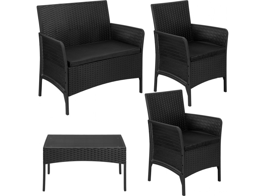 Zahradní nábytek CAMELIA (pohovka + 2 křesla + stůl) - černá