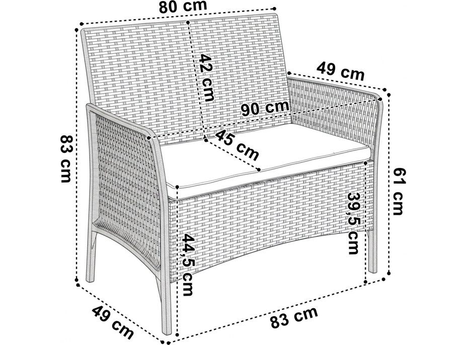 Zahradní nábytek CAMELIA (pohovka + 2 křesla + stůl) - černá