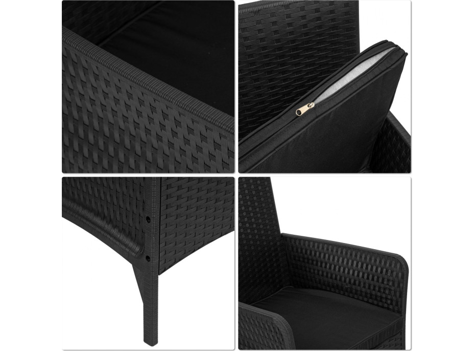Zahradní nábytek CAMELIA (pohovka + 2 křesla + stůl) - černá