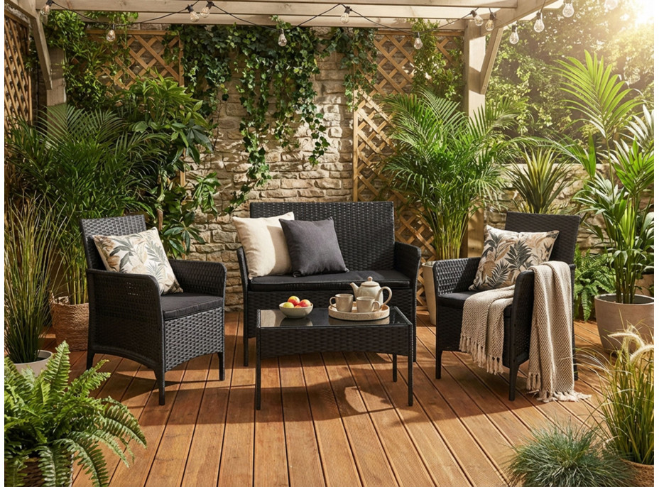 Zahradní nábytek CAMELIA (pohovka + 2 křesla + stůl) - černá