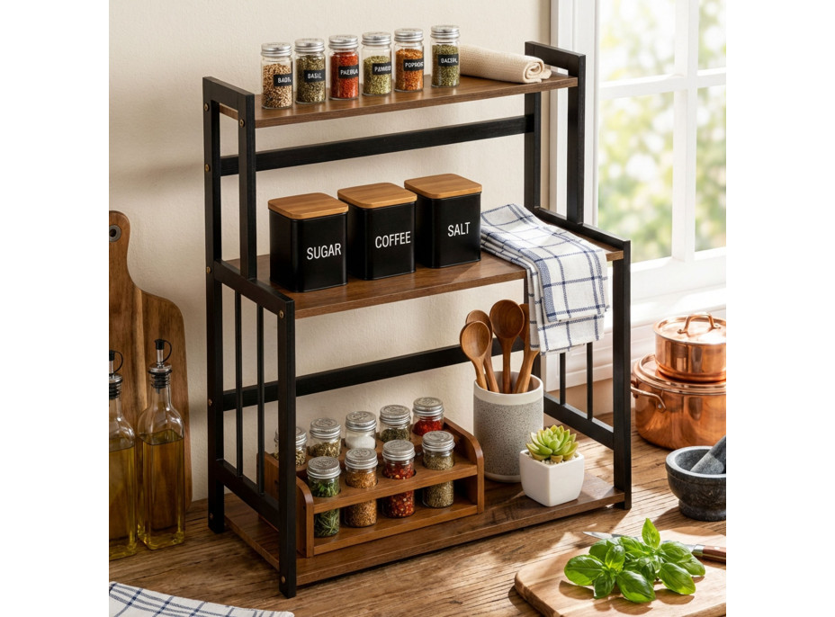 Kuchyňský regál na kořenky CEZAR Wood - hnědý/černý