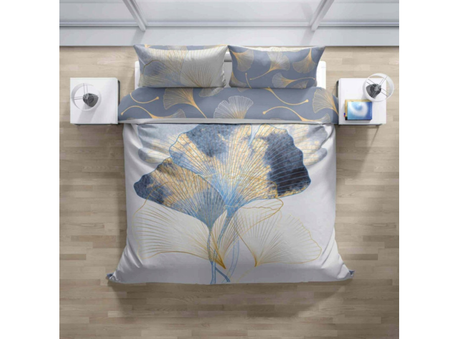 Saténové povlečení NOBILE Ginkgo - bílé/šedé - 140x200 cm