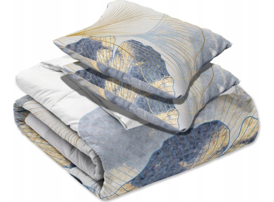 Saténové povlečení NOBILE Ginkgo - bílé/šedé - 220x200 cm