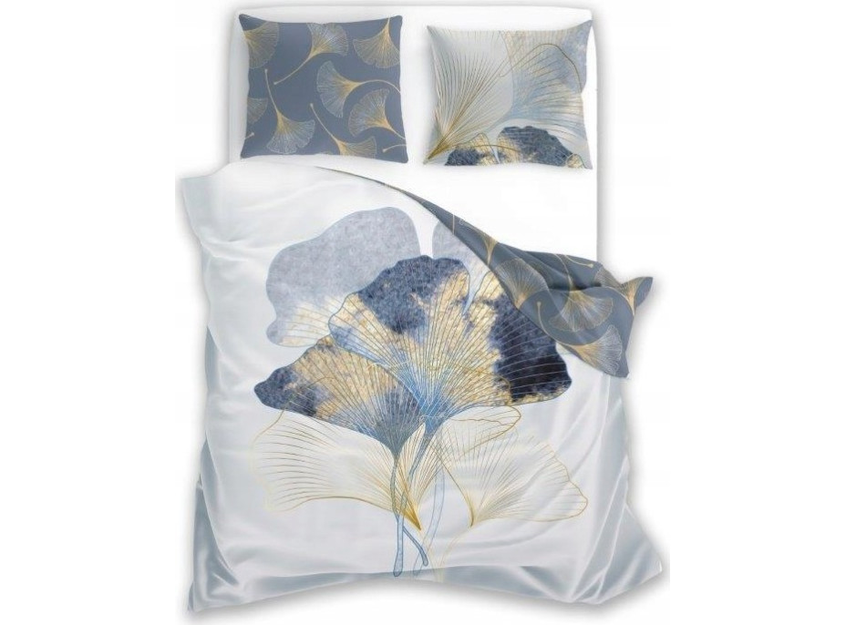 Saténové povlečení NOBILE Ginkgo - bílé/šedé - 220x200 cm
