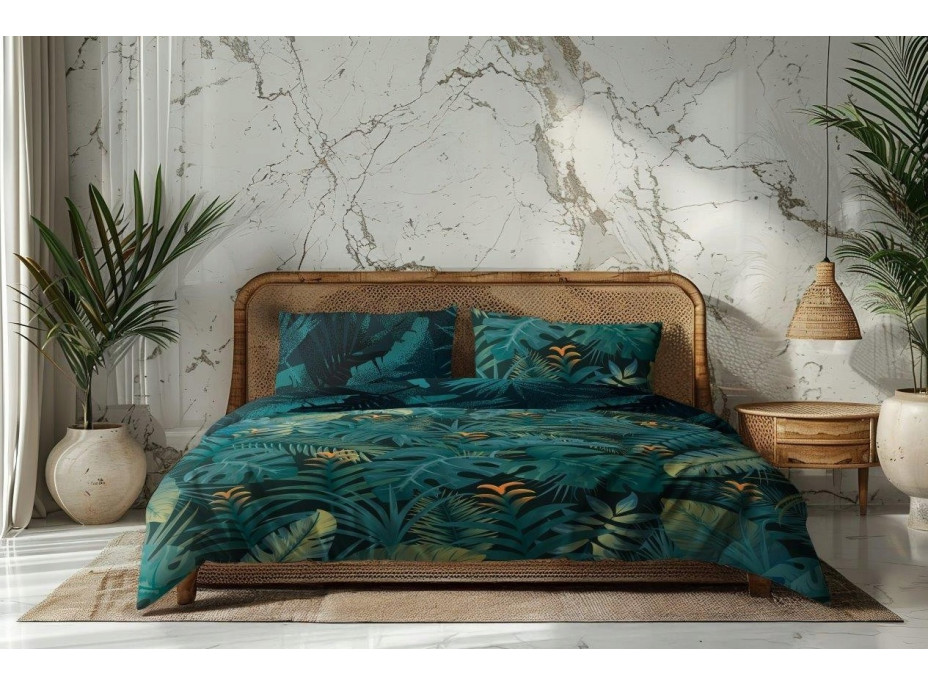 Saténové povlečení NOBILE Jungle - tmavě zelené - 220x200 cm