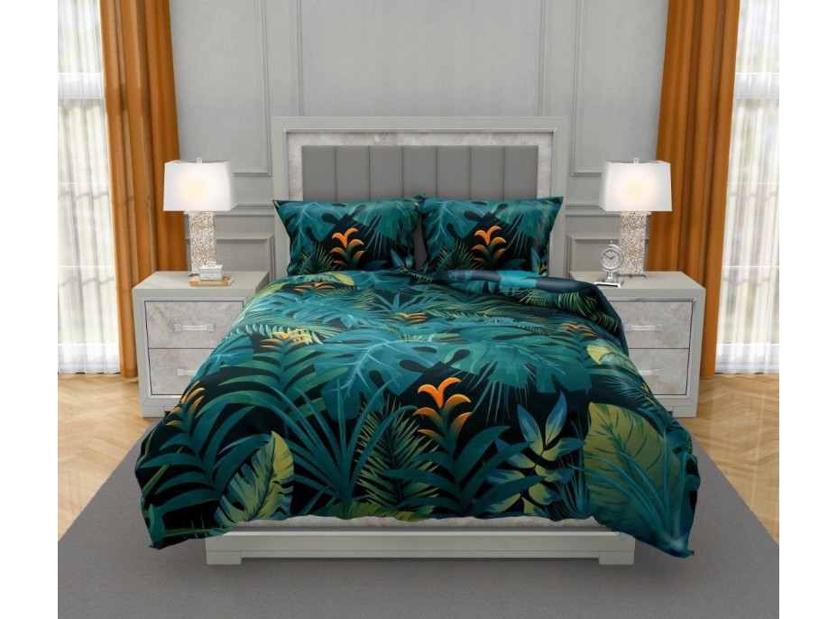 Saténové povlečení NOBILE Jungle - tmavě zelené - 220x200 cm