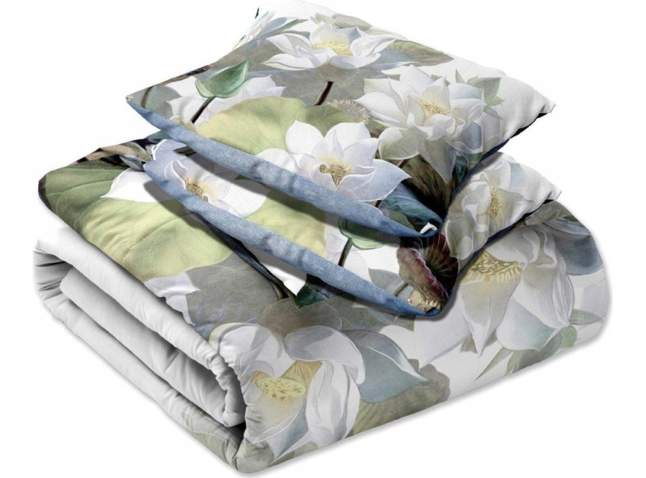 Saténové povlečení NOBILE Lekníny - bílé - 140x200 cm