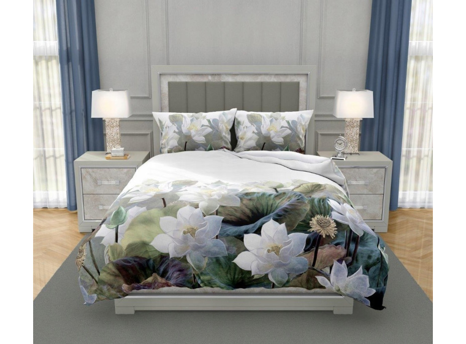 Saténové povlečení NOBILE Lekníny - bílé - 140x200 cm