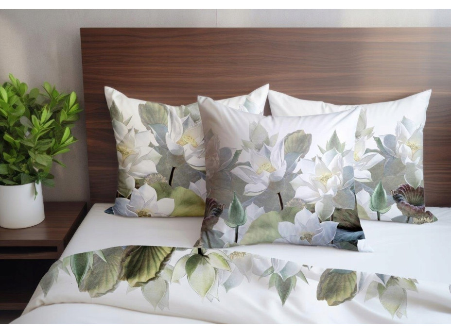 Saténové povlečení NOBILE Lekníny - bílé - 140x200 cm