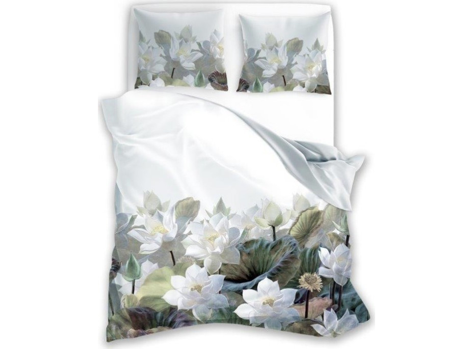 Saténové povlečení NOBILE Lekníny - bílé - 140x200 cm