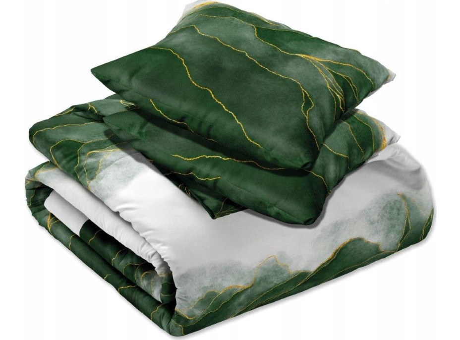 Saténové povlečení NOBILE Listy - bílé/zelené - 140x200 cm