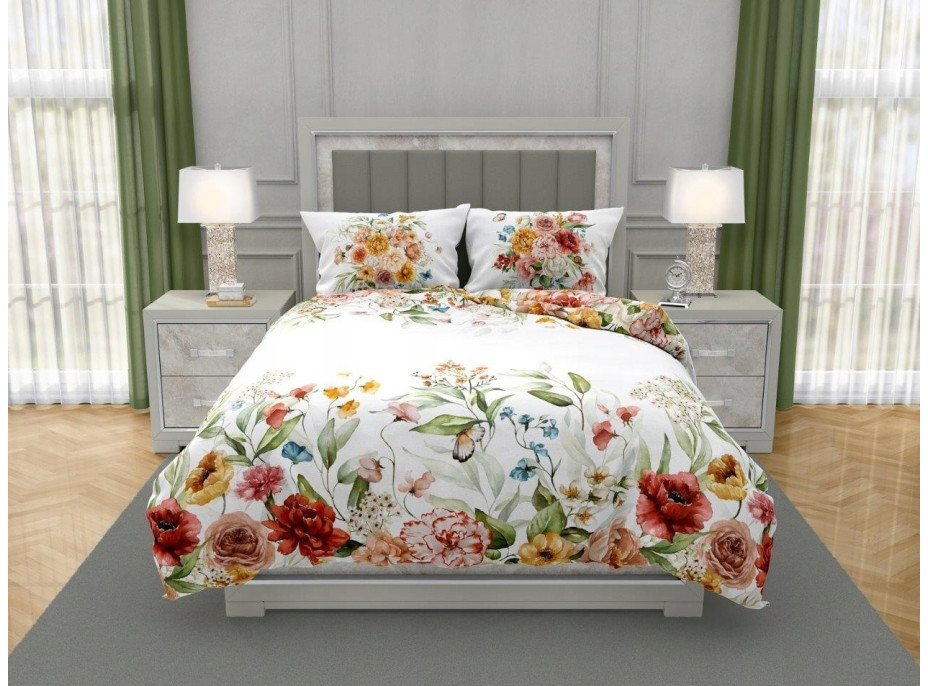 Saténové povlečení NOBILE Luční kvítí - bílé - 140x200 cm