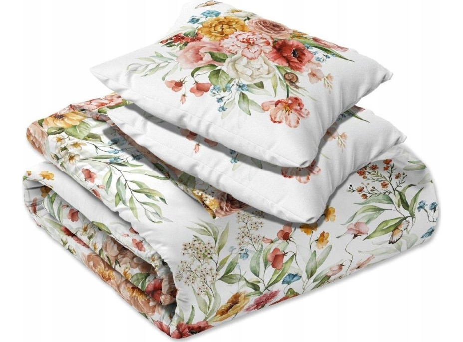 Saténové povlečení NOBILE Luční kvítí - bílé - 140x200 cm