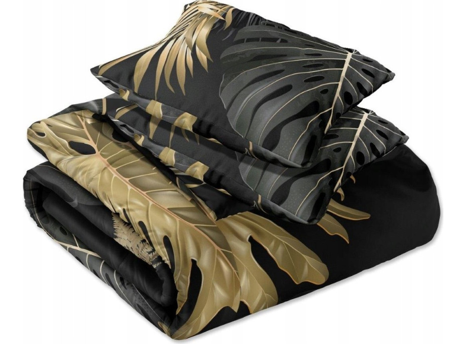 Saténové povlečení NOBILE Palm leaves - černé/zlaté - 220x200 cm