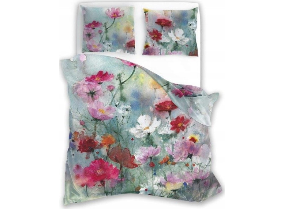 Saténové povlečení NOBILE Pastelové květy - tyrkysové - 160x200 cm
