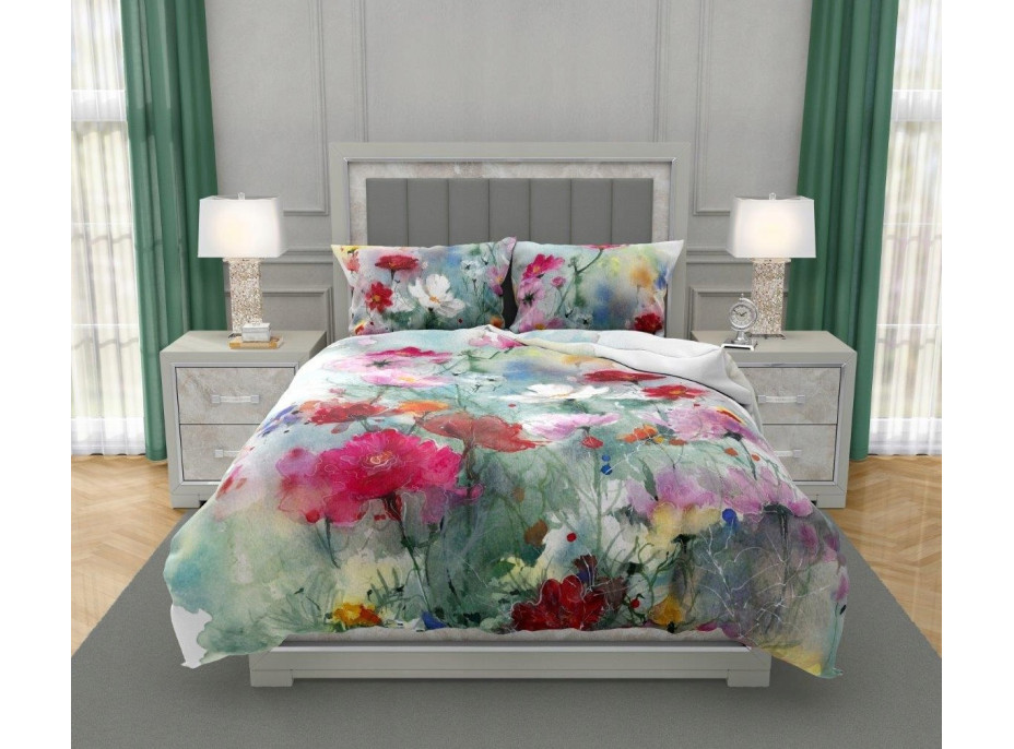 Saténové povlečení NOBILE Pastelové květy - tyrkysové - 220x200 cm