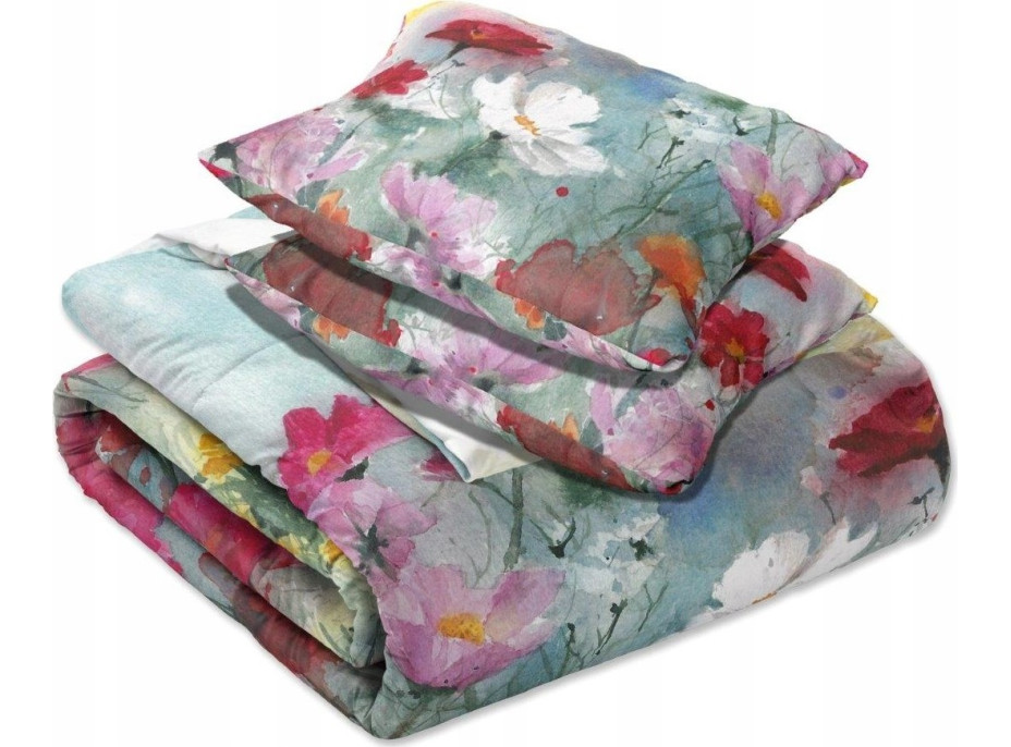 Saténové povlečení NOBILE Pastelové květy - tyrkysové - 220x200 cm