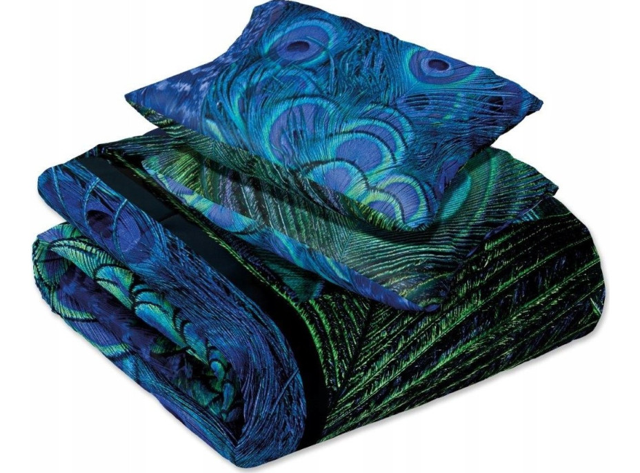 Saténové povlečení NOBILE Peacock - modré/zelené - 220x200 cm