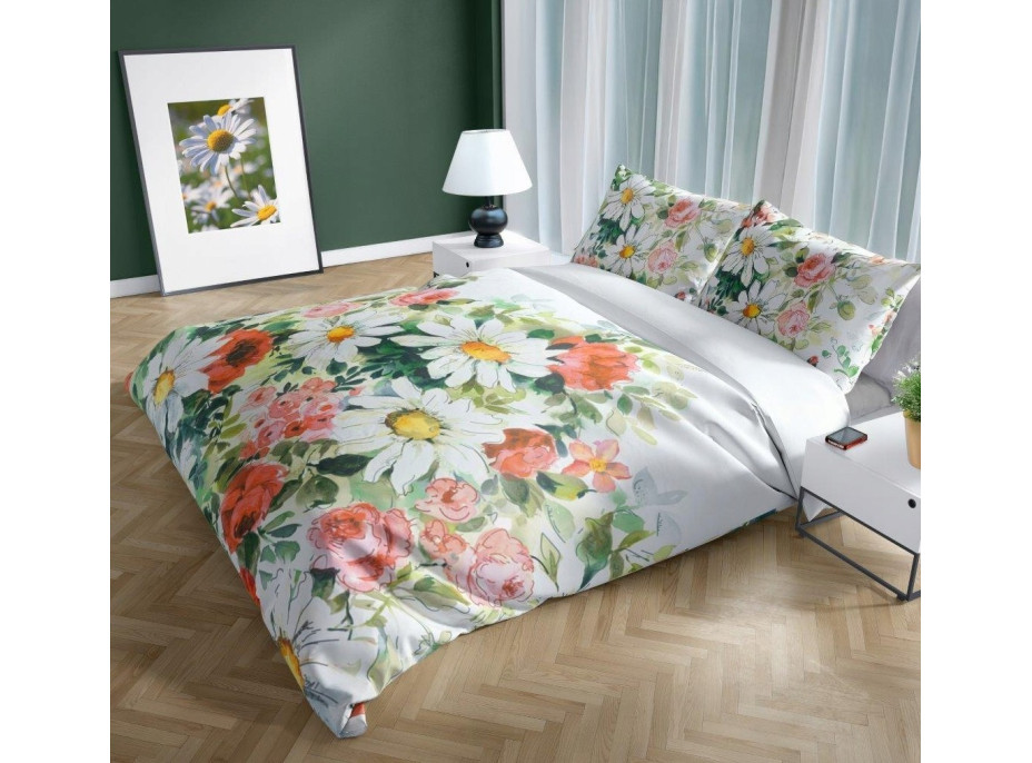 Saténové povlečení NOBILE Rozkvetlá louka - bílé - 140x200 cm