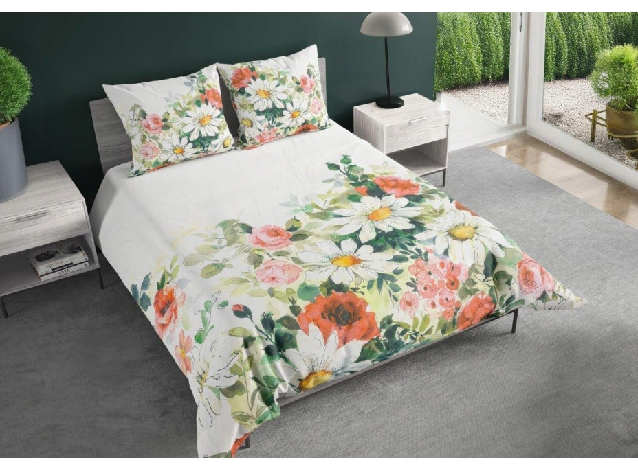Saténové povlečení NOBILE Rozkvetlá louka - bílé - 140x200 cm