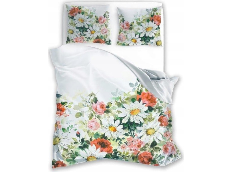Saténové povlečení NOBILE Rozkvetlá louka - bílé - 140x200 cm