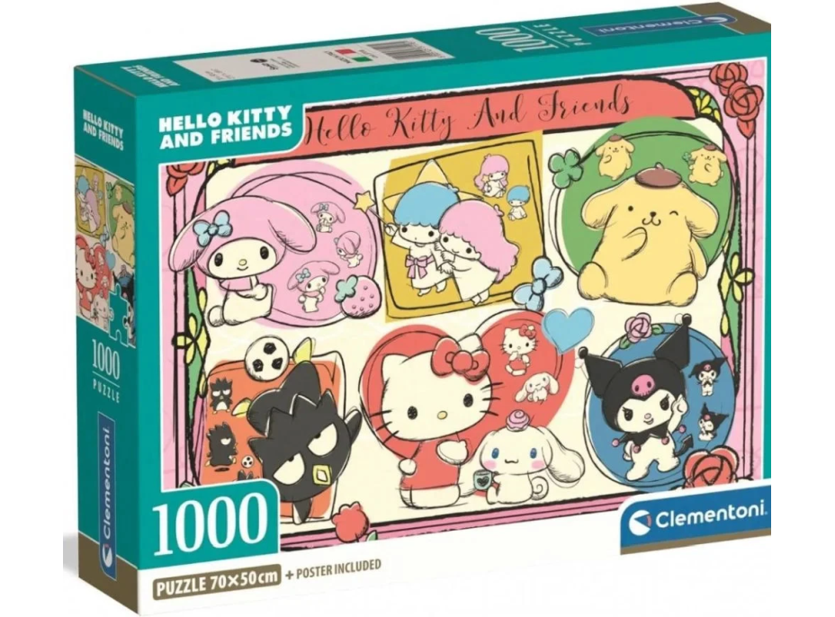 CLEMENTONI Puzzle Hello Kitty a přátelé - roztomilá koláž 1000 dílků