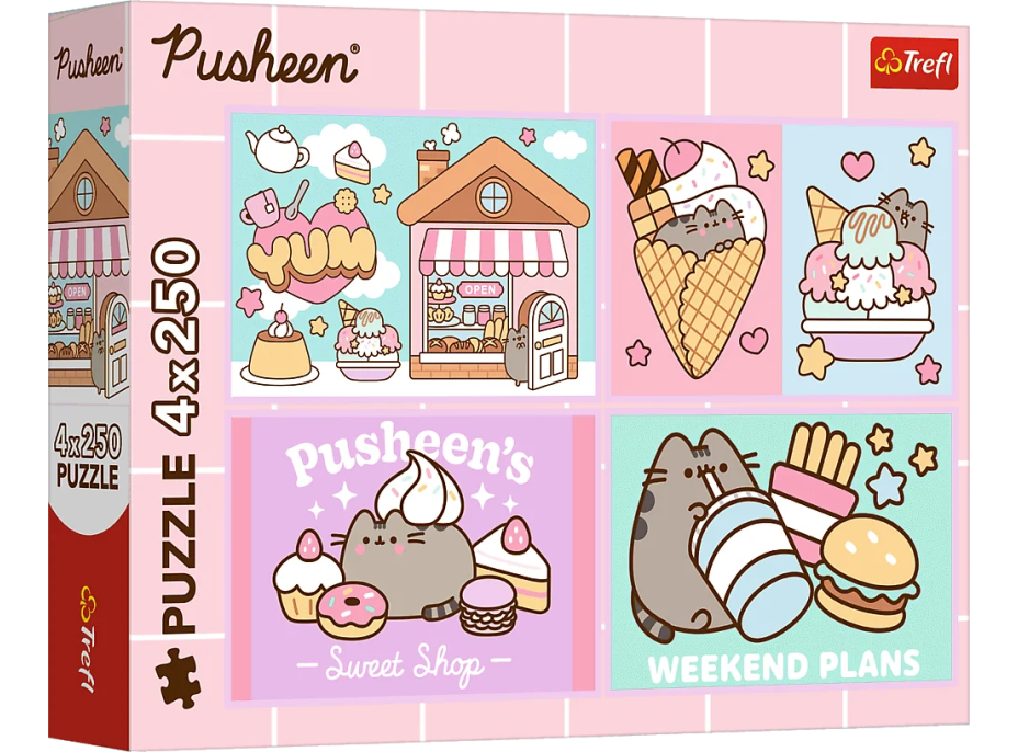 TREFL Puzzle Pusheen: Seznamte se s Pusheen 4x250 dílků