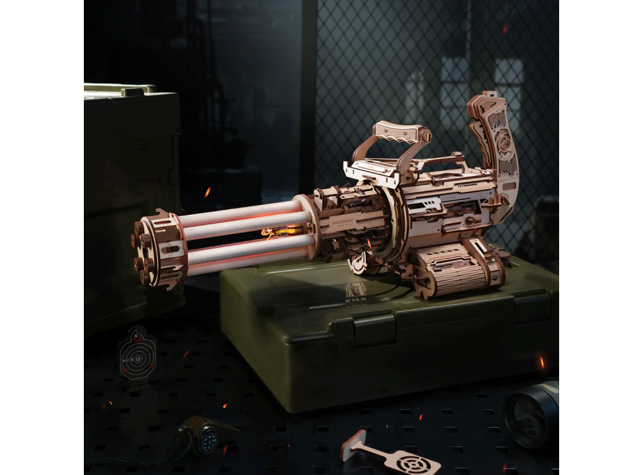 ROBOTIME Rokr 3D dřevěné puzzle Rotační kulomet 412 dílků