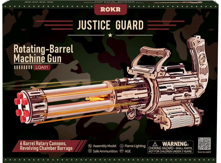 ROBOTIME Rokr 3D dřevěné puzzle Rotační kulomet 412 dílků