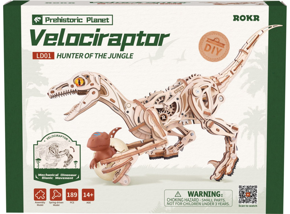 ROBOTIME Rokr 3D dřevěné puzzle Velociraptor 191 dílků