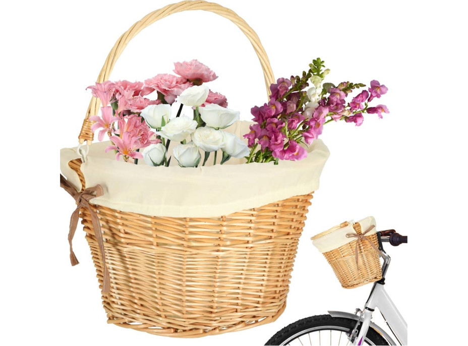 Proutěný košík RALLEX na řídítka jízdního kola - přírodní/bílý