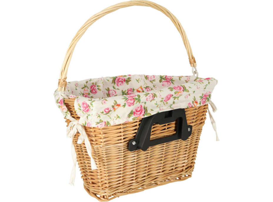 Proutěný košík RALLEX na řídítka jízdního kola - přírodní/květovaný