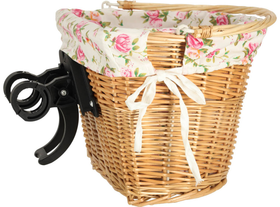 Proutěný košík RALLEX na řídítka jízdního kola - přírodní/květovaný