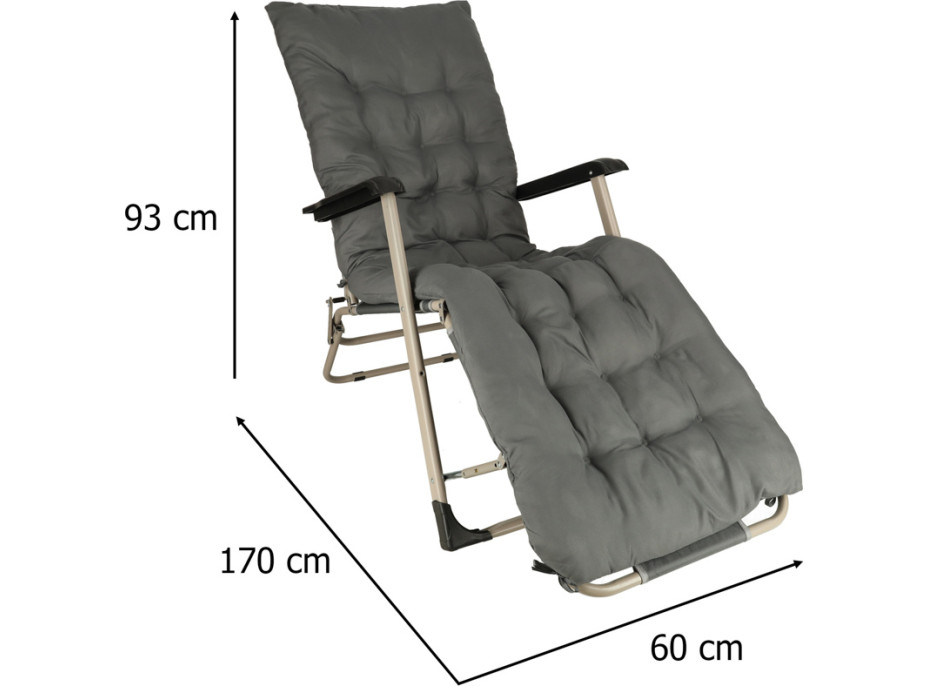 Zahradní lehátko LUARO s polštářem - šedé