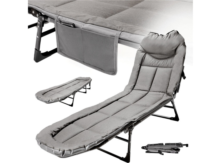 Kempingová skládací postel LUARO - 190x63x30 cm - šedá