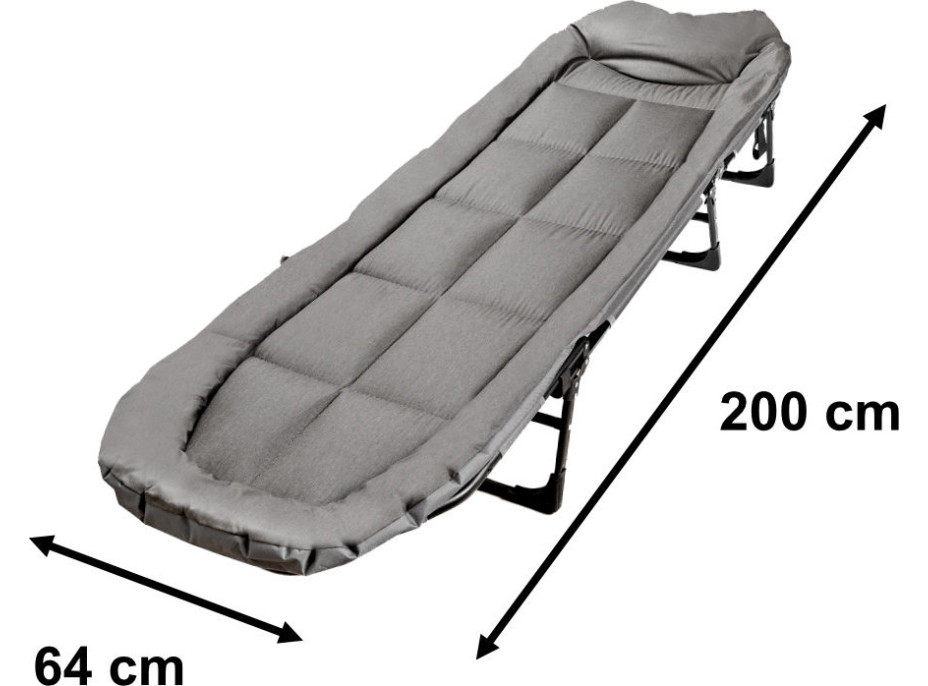 Kempingová skládací postel LUARO - 190x63x30 cm - šedá