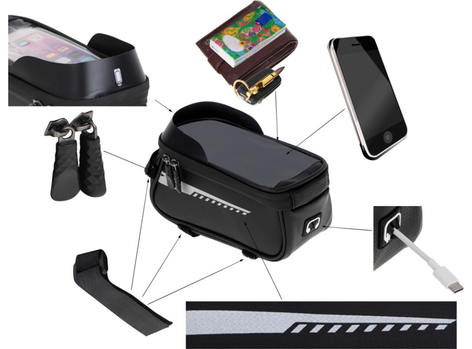 Vodotěsná brašna na kolo - držák na telefon