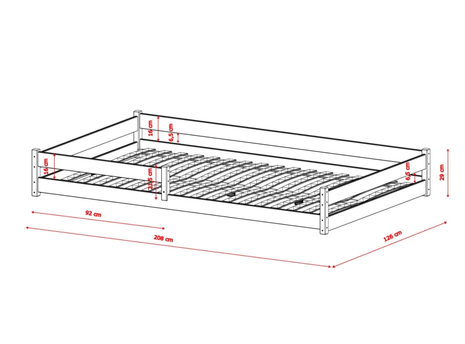 Dětská Montessori postel z masivu borovice ALICE - 200x120 cm - PŘÍRODNÍ